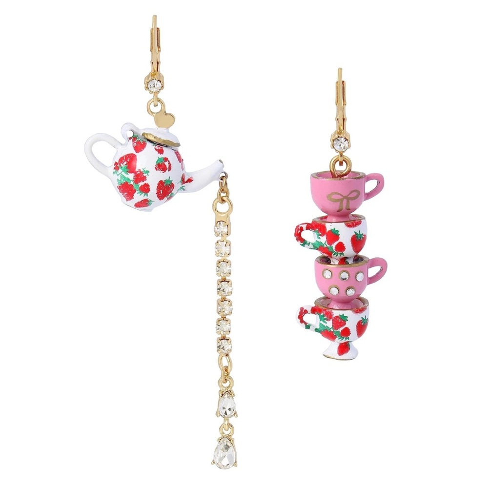 Betsey Johnson Womens Tea Party Mismatched Earrings Pink One Size - Picture 5 of 7